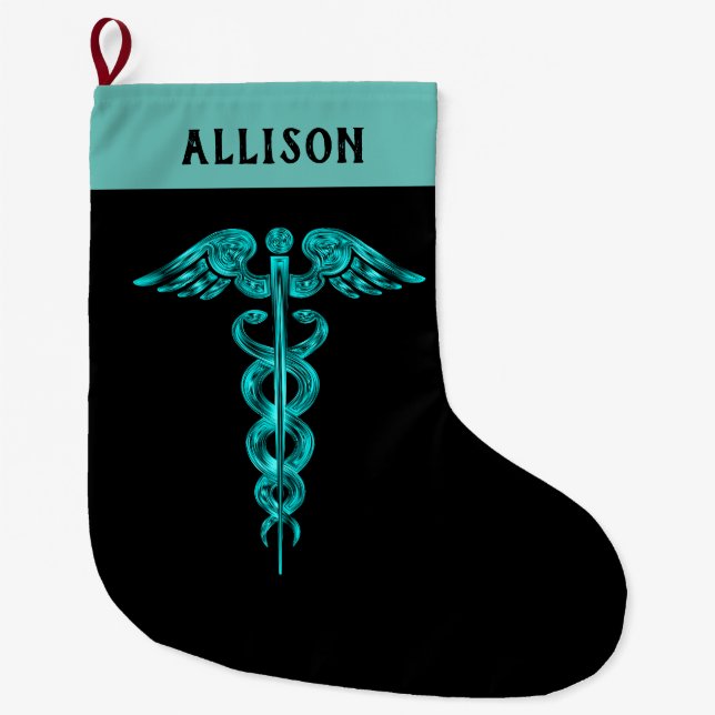 Grande Chaussette De Noël Symbole Turquoise Black du docteur Caduceus (Devant)