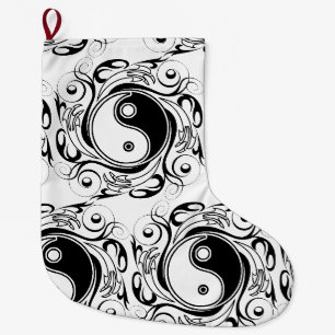 Grande Chaussette De Noël Symbole Yin & Yang Tatouage Noir et Blanc