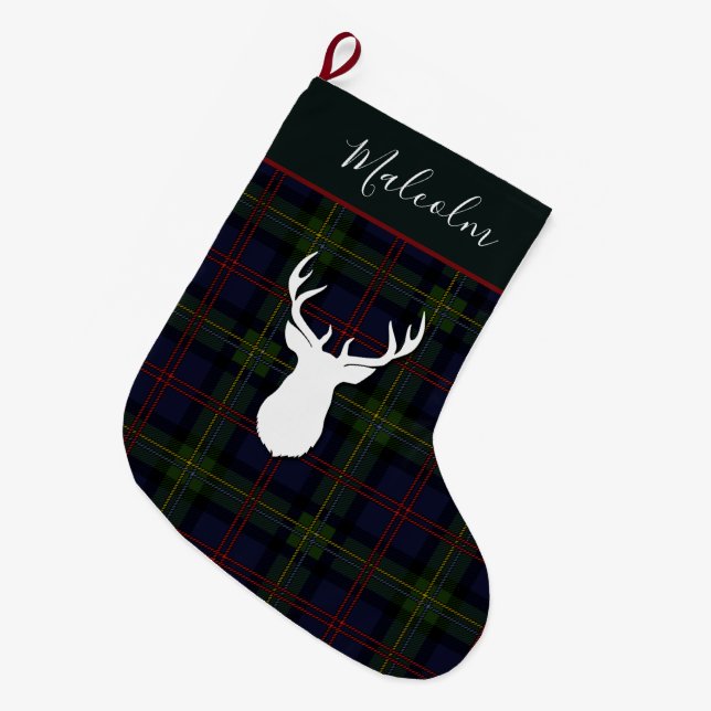 Grande Chaussette De Noël Tartan Deer Plaid Clan Malcolm Deer Custom (Devant (Accrochage))