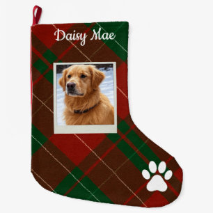 Grande Chaussette De Noël Tartan Rouge et Vert à Carreaux Chien Personnalisé