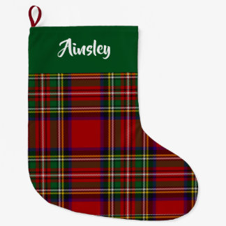 Grande Chaussette De Noël Tartan Royal Stewart Écossais Personnalisé (Vert e