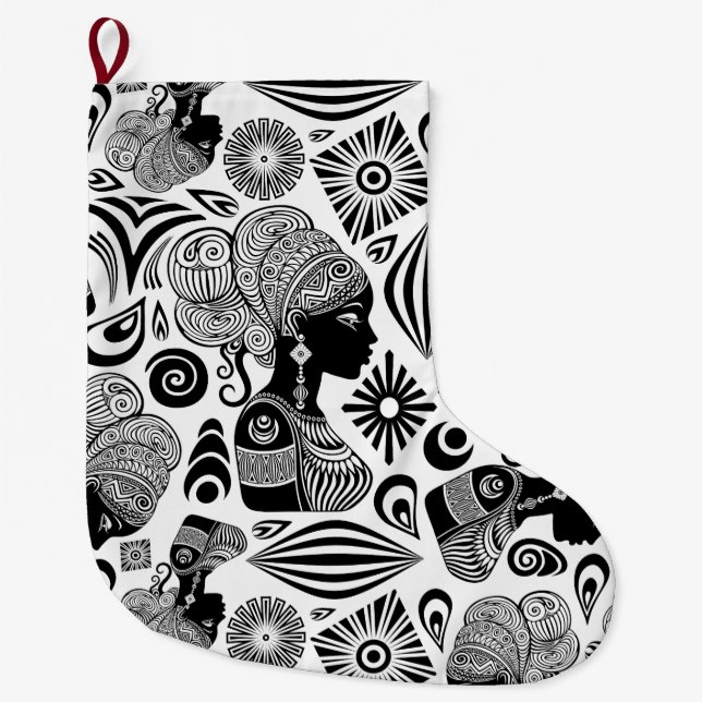 Grande Chaussette De Noël Tatouage Tribal Portrait de Fille Africaine (Devant)
