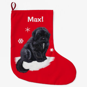 Grande Chaussette De Noël Terre-Neuve au rouge personnalisable de nom de
