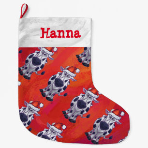 Grande Chaussette De Noël Têtes et queues de vache modèle Noël