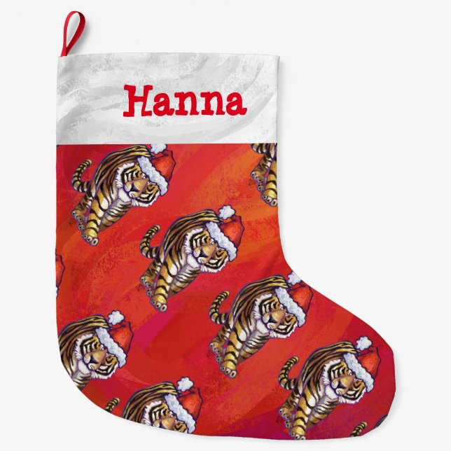 Grande Chaussette De Noël Têtes et Tails Tiger Motif Noël (Devant)