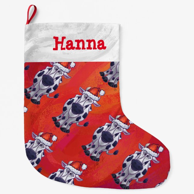 Grande Chaussette De Noël Têtes et voiles Vache Motif Noël (Devant)