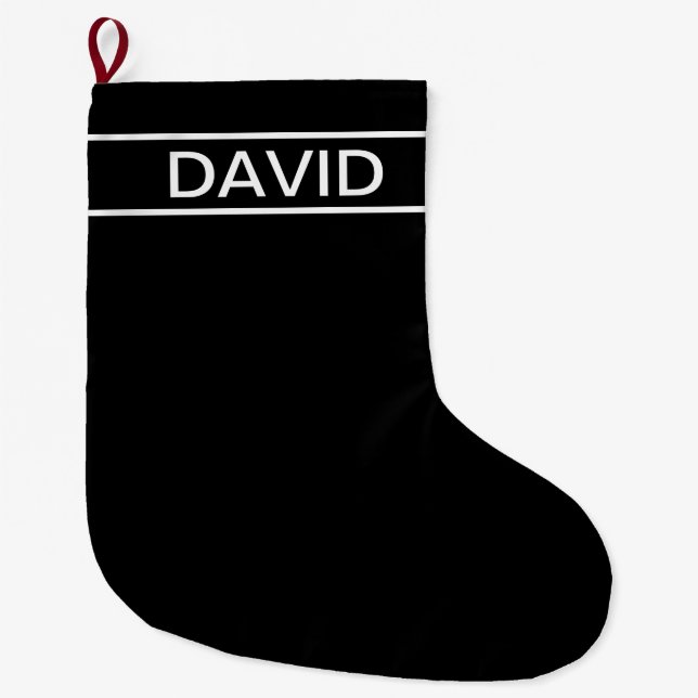 Grande Chaussette De Noël Texte personnalisable | Bold Modern Black & White (Devant)