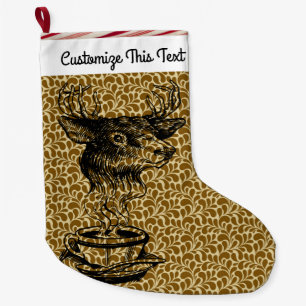 Grande Chaussette De Noël Texte personnalisé/Dessin abstrait de cerf de café