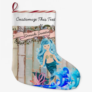 Grande Chaussette De Noël Texte personnalisé/ Parties scintillant de sirène 