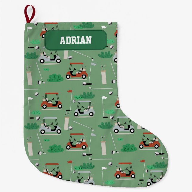Grande Chaussette De Noël Thème de golf de Golfer moderne Nom personnalisé (Devant)