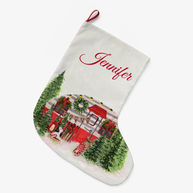 Grande Chaussette De Noël Thème extérieur du camping de Noël Trailer (Devant (Accrochage))