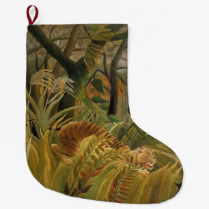Grande Chaussette De Noël Tigre surpris dans une tempête tropicale