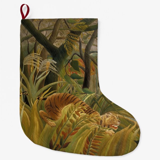 Grande Chaussette De Noël Tigre surpris dans une tempête tropicale (Devant)