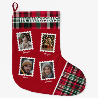 Grande Chaussette De Noël Timbres personnalisés pour une famille de quatre p