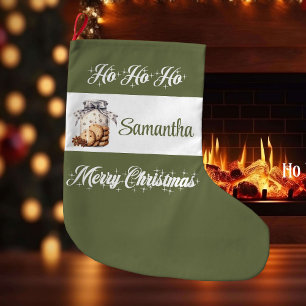 Grande Chaussette De Noël Tons pastel terreux chic personnalisés pour Noël