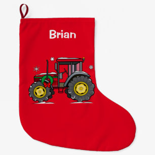 Grande Chaussette De Noël Tracteur avec la guirlande de Noël