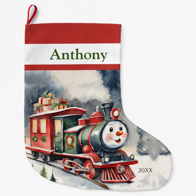 Grande Chaussette De Noël Train Boys Choo Choo Xmas (Devant)