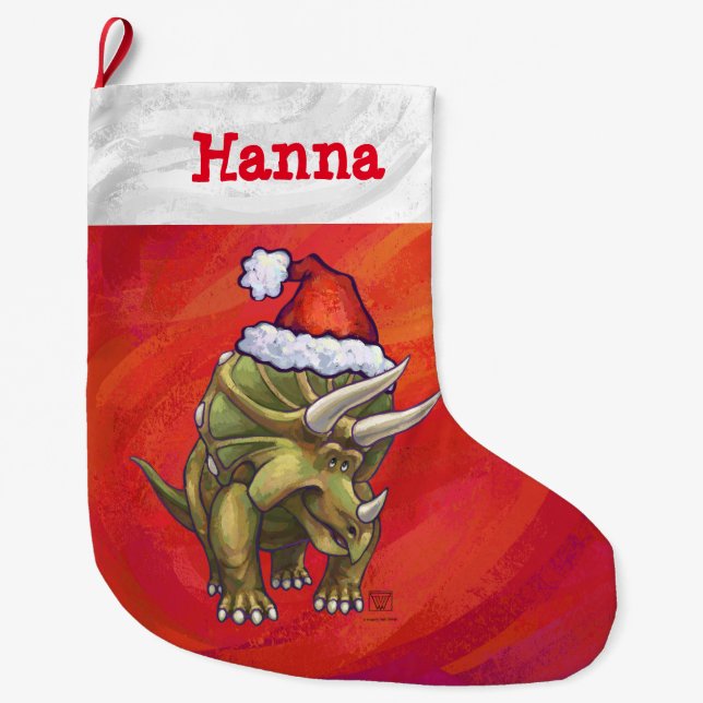 Grande Chaussette De Noël Tricératops personnalisés Festif Noël (Devant)