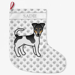 Grande Chaussette De Noël Tricolor Smooth Fox Terrier Chien Mignon & Nom