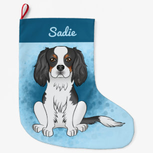 Grande Chaussette De Noël Tricolore Cavalier King Charles Spaniel Chien Sur 