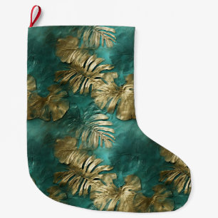 Grande Chaussette De Noël Tropical Gold Emerald Feuilles verts