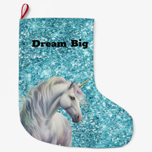 Grande Chaussette De Noël Turquoise Aqua Glitz Parties scintillant Unicorn