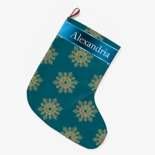 Grande Chaussette De Noël Turquoise Blue Gold Parties scintillant Flèches de