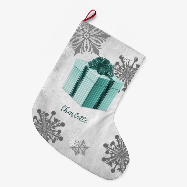 Grande Chaussette De Noël Turquoise cadeau de Noël Stocker (Devant (Accrochage))