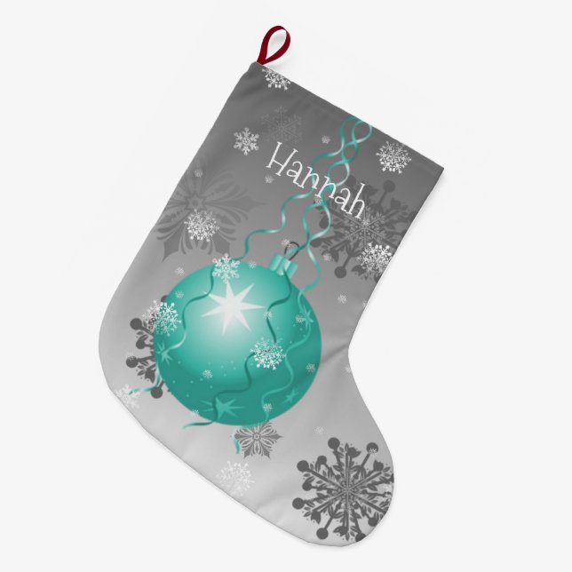 Grande Chaussette De Noël Turquoise tenue de Noël fantaisie (Devant (Accrochage))