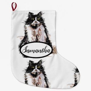Grande Chaussette De Noël Tuxedo Chats Noir et Blanc Chat Chats Noël Stockin