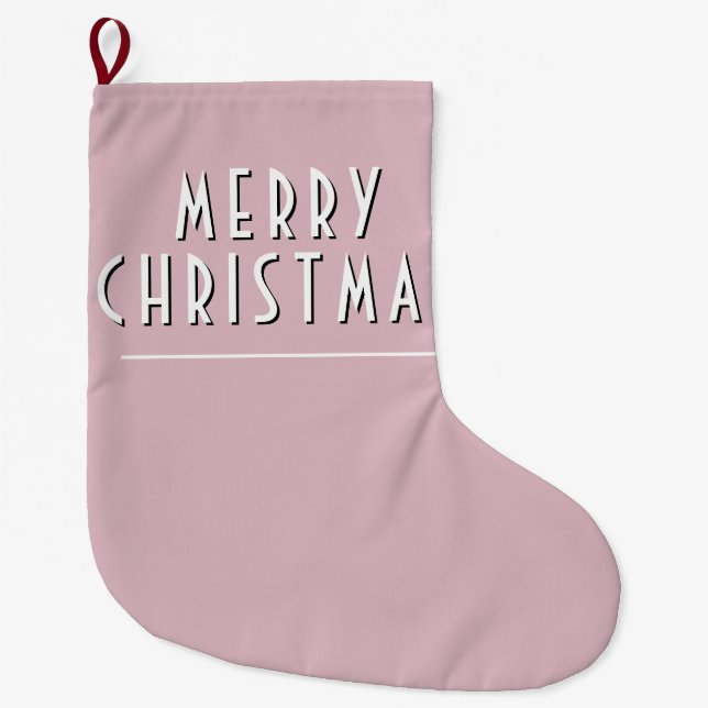 Grande Chaussette De Noël Typographie de Noël simple rose pâle (Devant)