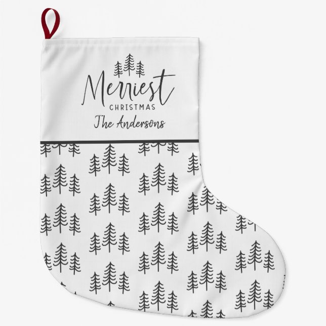 Grande Chaussette De Noël Typographie rustique de Noël noir moderne (Devant)