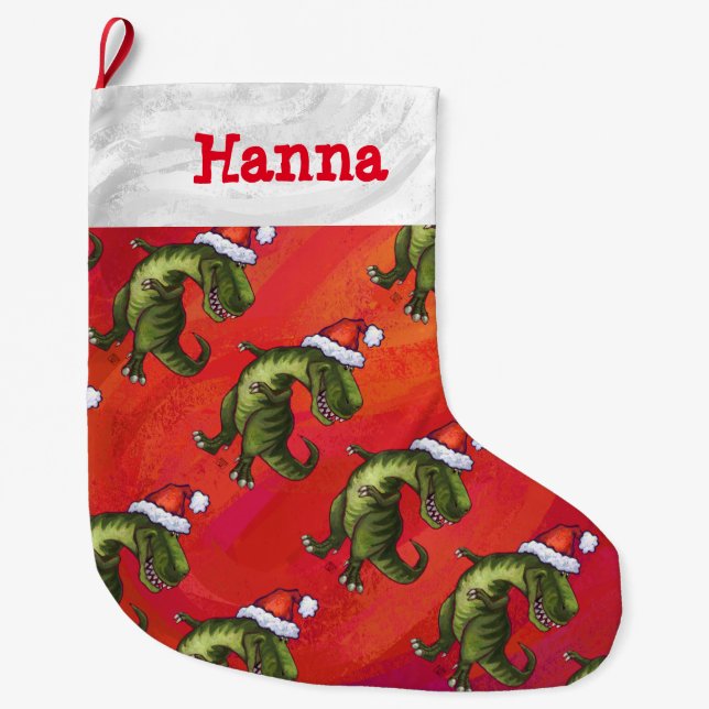 Grande Chaussette De Noël Tyrannosaurus Motif Noël (Devant)