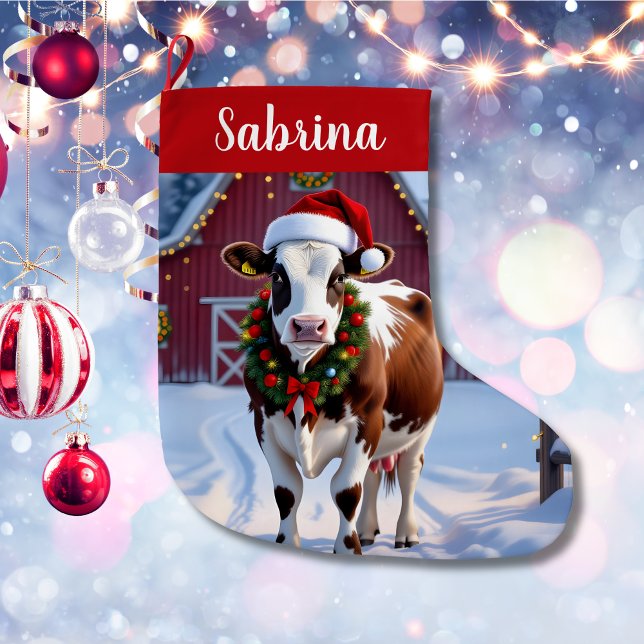 Grande Chaussette De Noël Un pays de vache festif Noël personnalisé (Créateur téléchargé)