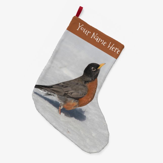 Grande Chaussette De Noël Un superbe Robin américain dans la neige (Devant (Accrochage))