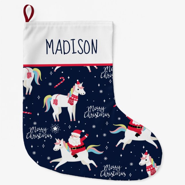Grande Chaussette De Noël Unicornes et Santas (Devant)