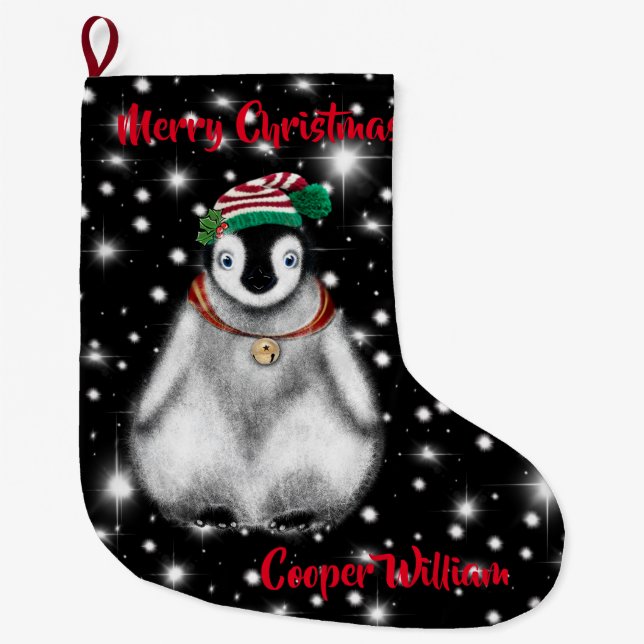 Grande Chaussette De Noël Vacances festives mignonnes Penguin (Devant)