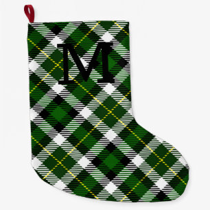 Grande Chaussette De Noël Vacances Green Plaid Monogramme initial Festin Amu