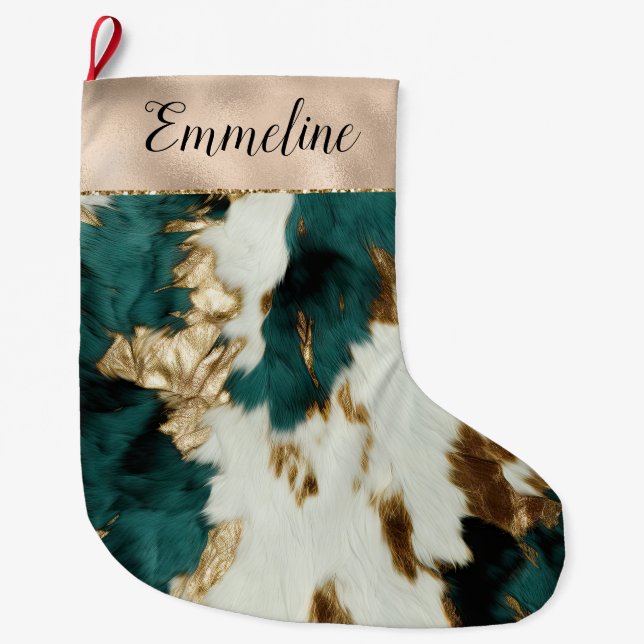 Grande Chaussette De Noël Vache blanche de l'Ouest Emerald Gold (Devant)