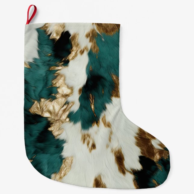 Grande Chaussette De Noël Vache blanche de l'Ouest Emerald Gold (Devant)