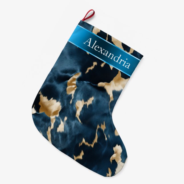 Grande Chaussette De Noël Vachette bleue Nom de Noël (Devant (Accrochage))