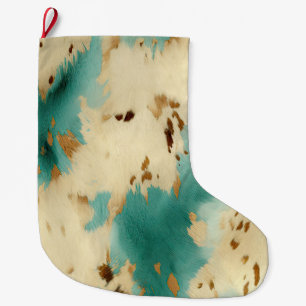 Grande Chaussette De Noël Vachure d'or blanc turquoise