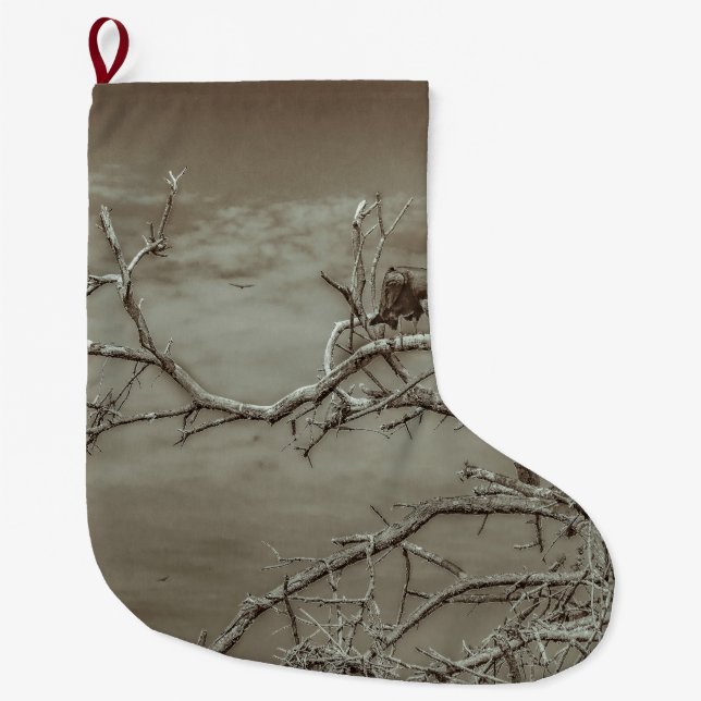 Grande Chaussette De Noël Vautours au sommet d'arbre de Leaveless (Devant)