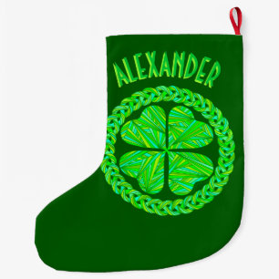 Grande Chaussette De Noël Vert celtique chanceux de trèfle de feuille du