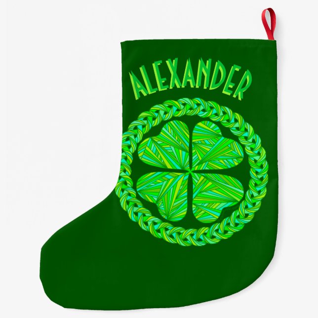 Grande Chaussette De Noël Vert celtique chanceux de trèfle de feuille du (Dos)
