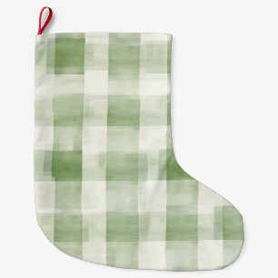 Grande Chaussette De Noël Vert occidental Crème Carreaux Rayures Campagne