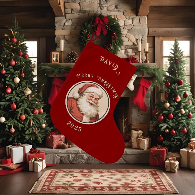 Grande Chaussette De Noël Vintage Retro Père Noël (Créateur téléchargé)