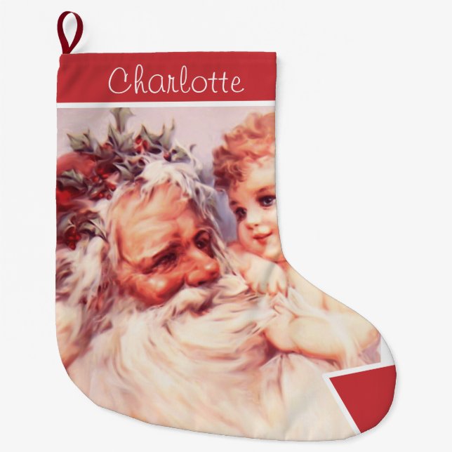 Grande Chaussette De Noël Vintage Santa Child's Christmas Stocking (Devant)