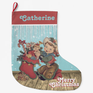 Grande Chaussette De Noël Vintage Western Cowgirl enfant et réserve de Noël