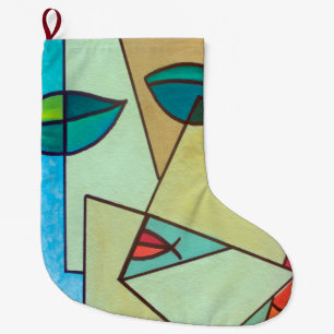 Grande Chaussette De Noël Visage artistique abstrait